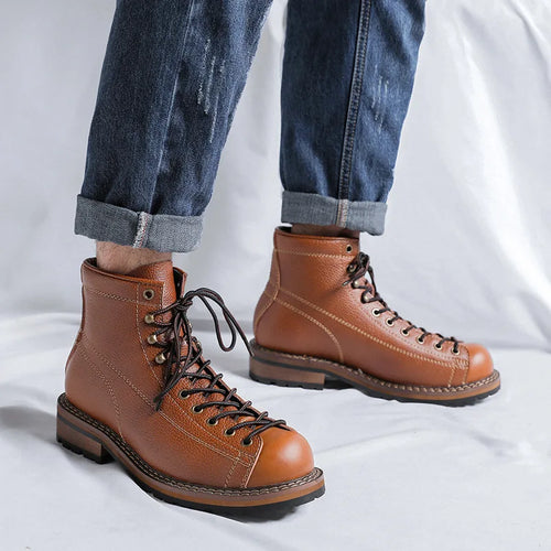Genuine Leather Boots for Men Vintage Work High Top Men's Shoes British Style Men's Leather Boots Spring Platform Shoes Man