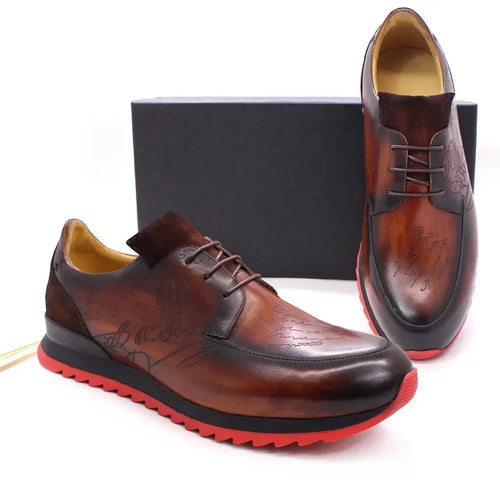 Elegant Men's Handmade Leather Shoes Lace-Up Anti-Slip Red Sole for Casual Fashionable Occasions And Banquets